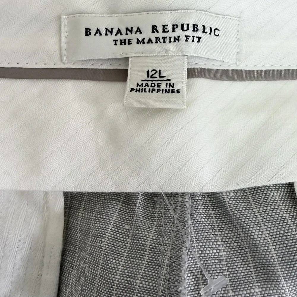 Banana Republic Martin Fit Pants Women's 12L Gray Striped 100% Linen Trousers